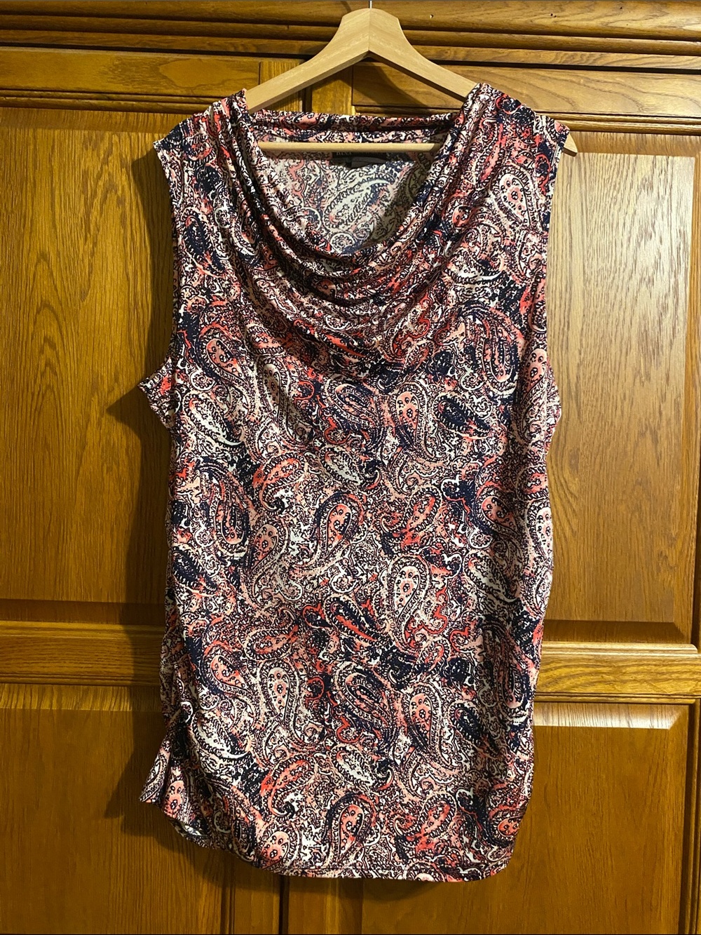 Dana Buchman Pink Navy White Paisley Cowl-Neck Sleeveless Camisole